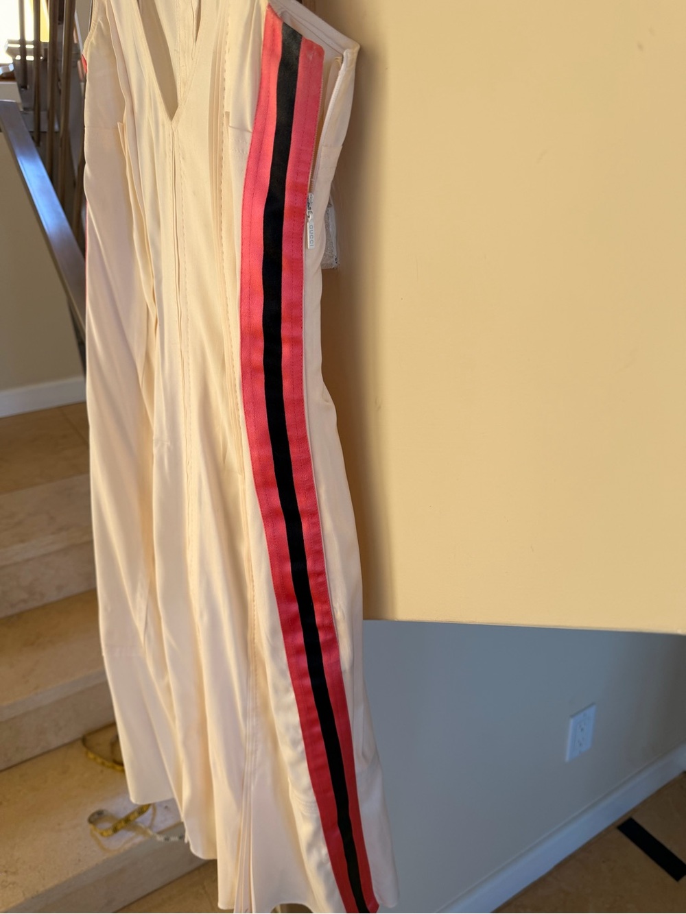 Vintage Gucci White Midi Dress with Pink & Black Side Stripes - Picture 3 of 15